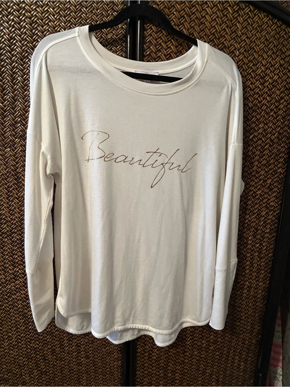 new directions White Long-Sleeve Top with Metallic Script